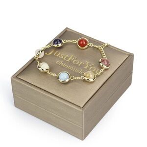 Quartz Crystals Natural Tourmaline Bracelet Colorful Stones in Box Perfect Gift